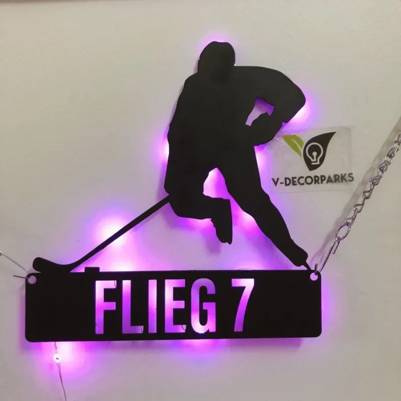 Personalized Hockey Player Metal Sign With Led Lights, Hockey Metal Wall Art, Custom Hockey Player Name Metal Sign, Hockey Metal Sign