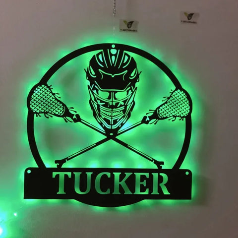 Personalized Lacrosse Metal Wall Art Led Light, Lacrosse Sticks Metal Sign, Custom Lacrosse Player Name Sign, Lacrosse Metal Led Decor