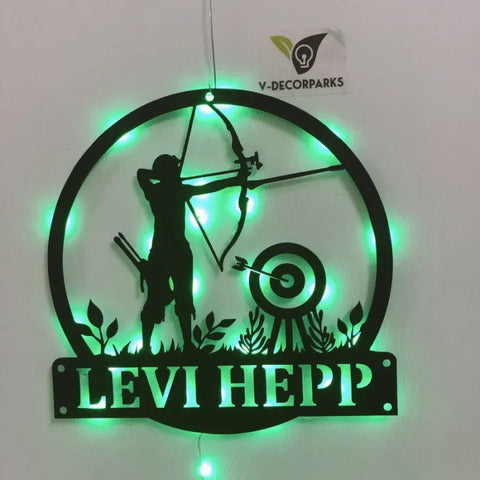 Custom Archery Sport Monogram Metal Sign With Led Lights, Archery Sport Metal Wall Art, Archery Metal Wall Hanging, Shoot Bow Target Metal Sign