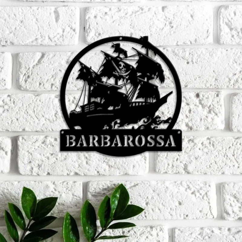 Custom Pirate Ship Metal Wall Art With Led Lights, Pirate Ship Metal Sign, Custom Ship Name Metal Sign, Nautical Beach House Metal Decor