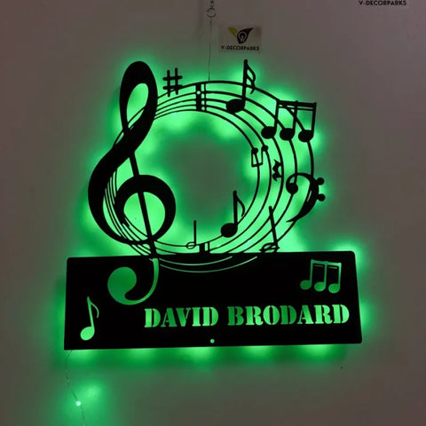 Personalized Music Notes Metal Wall Art Led Lights, Music Notes Metal Sign, Music Room Metal Wall Decor, Custom Music Metal Name Sign