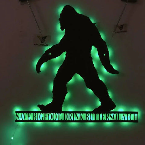 Personalized Bigfoot Sasquatch Monogram Family Name Metal Sign Led Lights, Big Foot Custom Metal Sign, Sasquatch Family Name Metal Sign