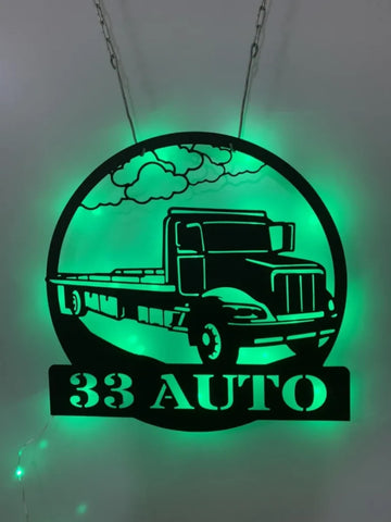 Personalized Flat Bed Tow Truck Metal Wall Art With Led Lights, Bed Semi Truck Metal Sign, Custom Truck Driver Name Sign