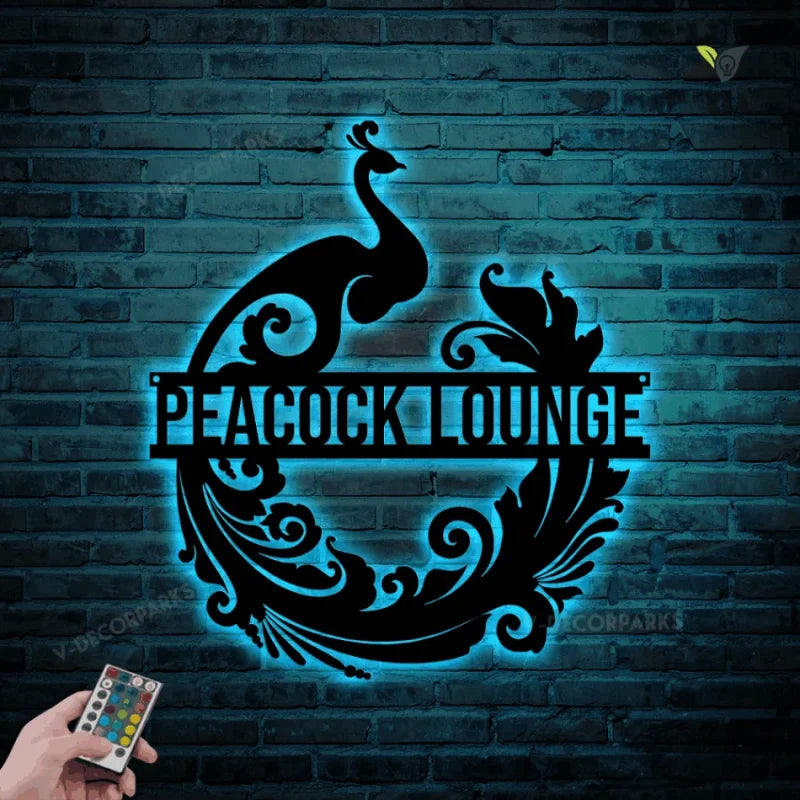 Cstom Peacock Metal Wall Art With Rgb Led Lights, Metal Peacock Sign, Peacock Metal Wall Art, Housewarming Gift Idea