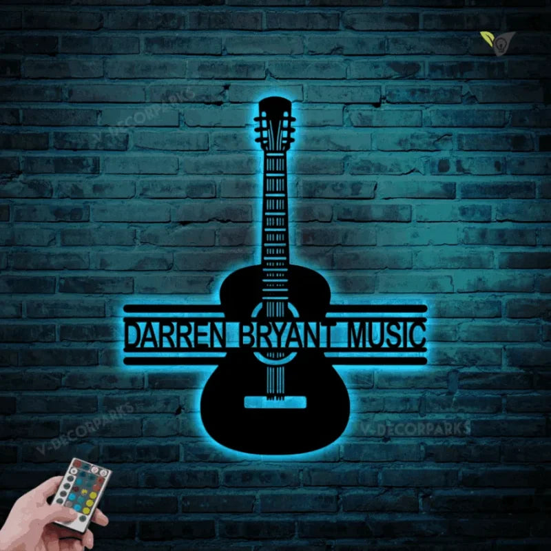 Guitar Classic Personalized Metal Wall Decor, Custom Metal Wall Art With Led Lights, Guitar Decor, Custom Guitar Decoration, Music Room Sign