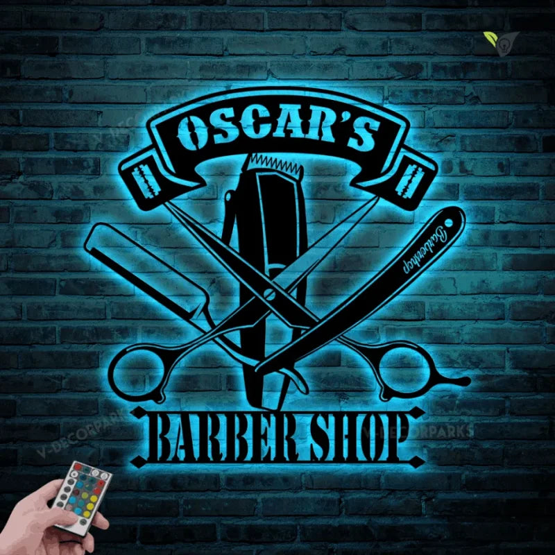 Personalized Barber Shop Equipment Metal Wall Art With Led Lights, Barber Shop Sign, Custom Hairstylist Sign, Gifts For Hairdresser