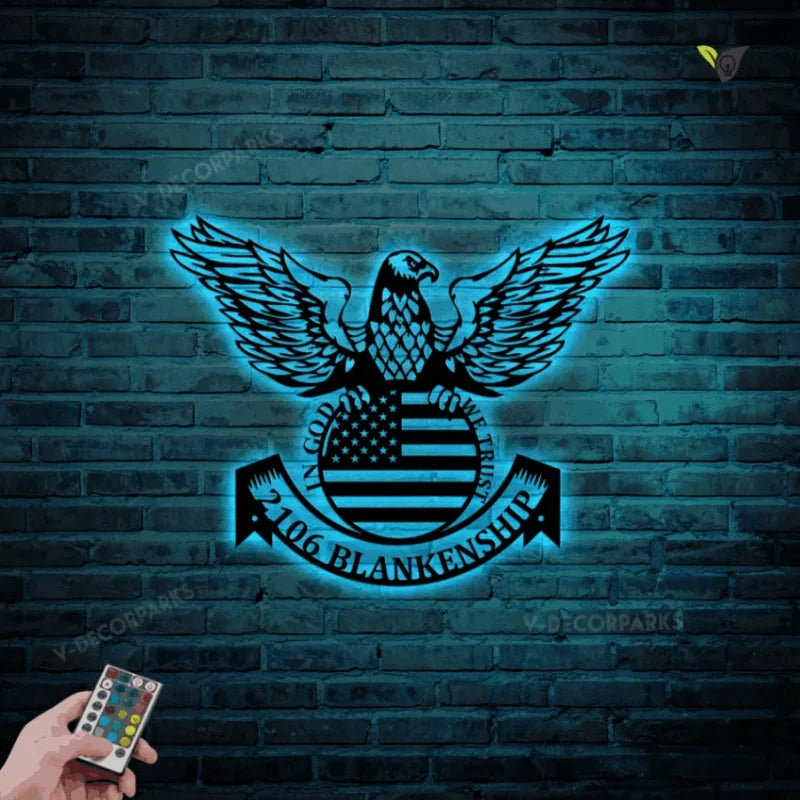 Eagle American Flag Personalized Metal Wall Decor, Metal Wall Art With Led Lights, Metal Wall Art, Metal House Sign