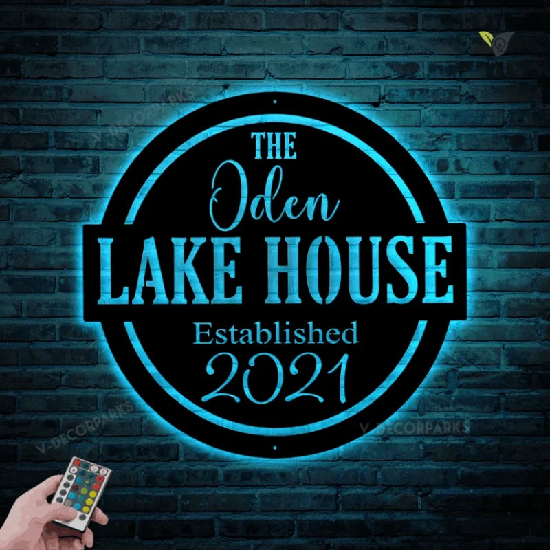 Personalized Lake House Metal Wall Art With Led Lights, Family Name Lake House Metal Wall Art, Lake House Decor, Lake House Sign