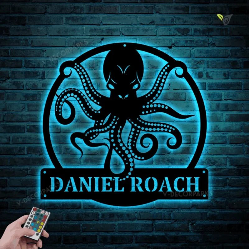 Personalized Octopus Metal Wall Art With Led Lights, Custom Octopus Metal Wall Art With Led Lights, Octopus Gifts Funny, Hobbie Gift, Animal Custom