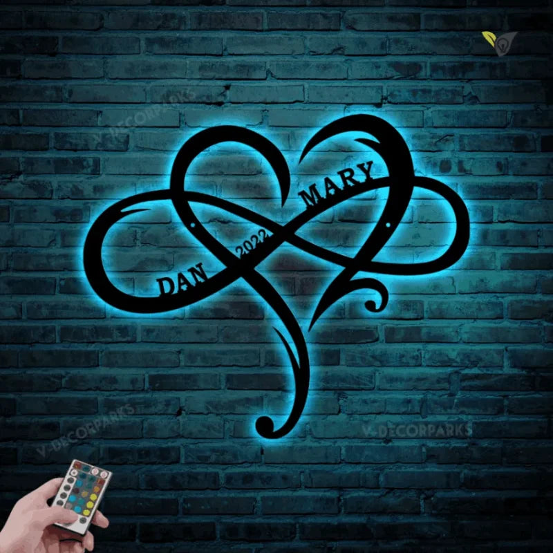 Infinite Heart Metal Wall Art With Led Lights For Couple, Love Sign Door Hanger, Personalized Infinity Symbol, Custom Heart Name,wedding Date Sign