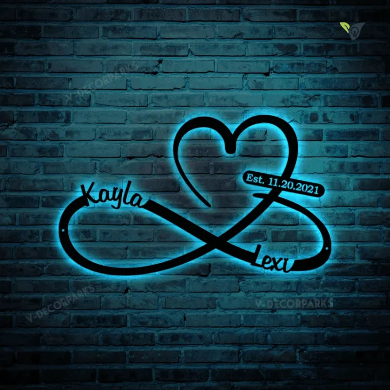 Infinity Heart Metal Wall Art With Led Lights,gift For Couple,personalized Metal Wall Decor,gift For Her, Valentine Gift
