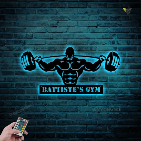 Personalized Name Gym Metal Wall Art With Led Lights - Cross Fit Metal Sign - Custom Metal Gym Sign - Home Gym Custom Muscle Name Sign