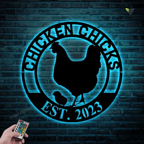 Custom Hen House Sign, Our Little Coop Sign Metal Wall Art With Led Lights, Metal Chicken Coop Sign, Personalized Chicken Coop
