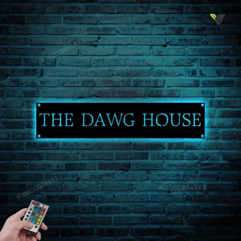 Custom Dawg House Metal Wall Art With Led Light, Metal House Sign With Led