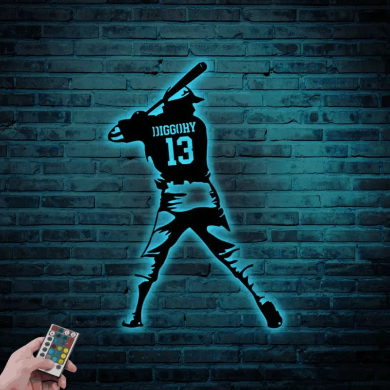 Custom Led Baseball Sign Personalized Custom Baseball Sign With Led Lights, Baseball Metal Wall ...