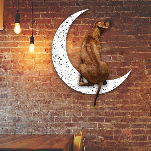 Dog Metal Sign Rhodesian Ridgeback Sit On The Moon Gift for Dog Lover Decorations