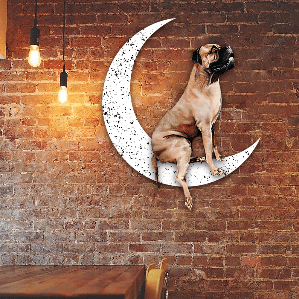 Dog Metal Sign Bullmastiff Sit On The Moon Dog Wall Sign Gift for Dog Lover Decorations