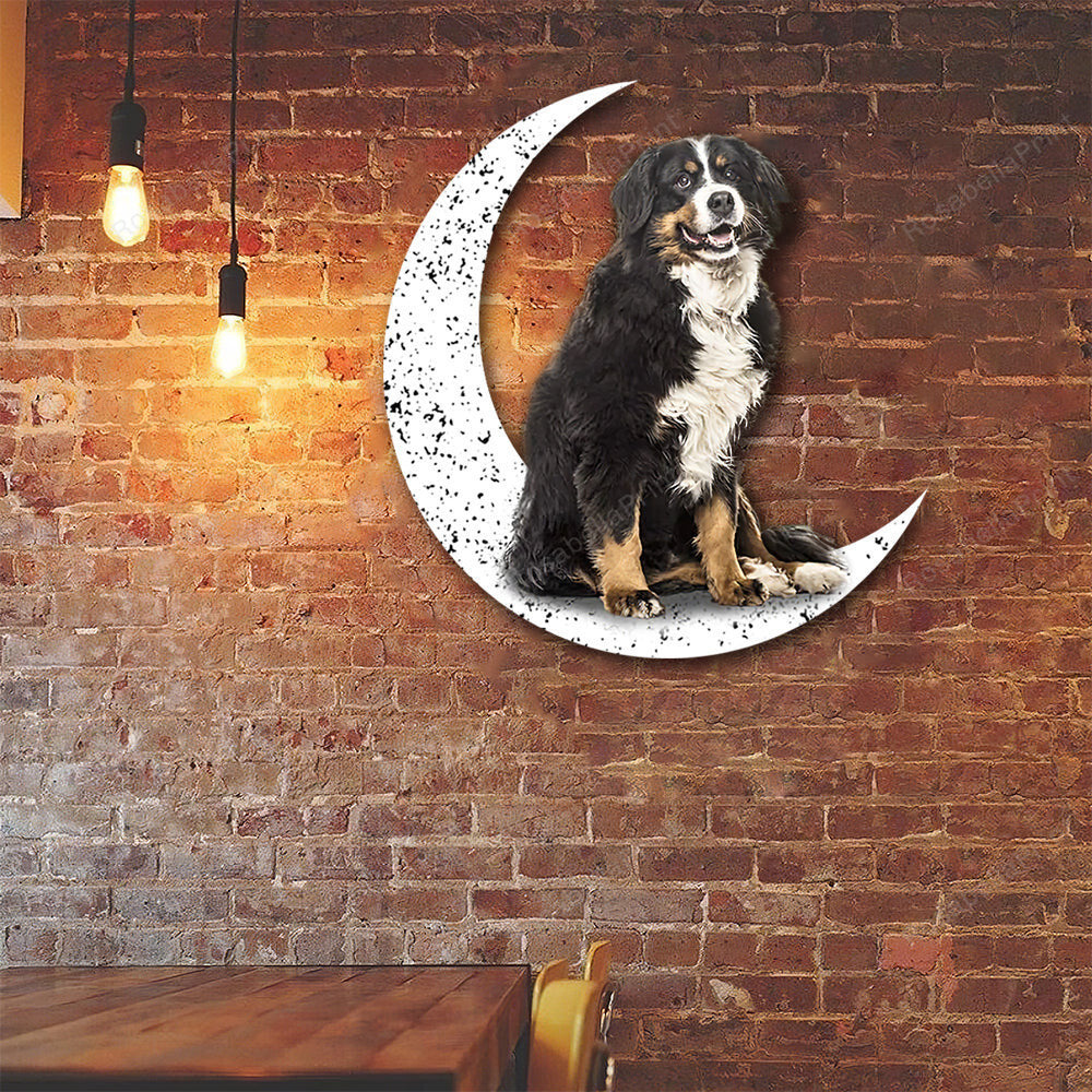 Dog Metal Sign Bernese Mountain 2 Sit On The Moon Gift for Dog Lover Decorations