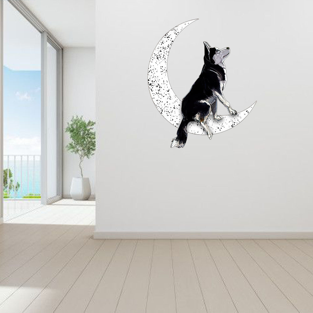 Dog Metal Sign Black Siberian Husky Sit On The Moon Gift for Dog Lover Decorations