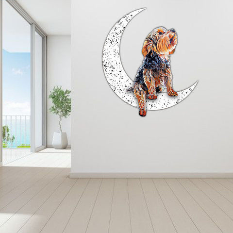 Dog Metal Sign Yorkshire Terrier Sit On The Moon Gift for Dog Lover Decorations