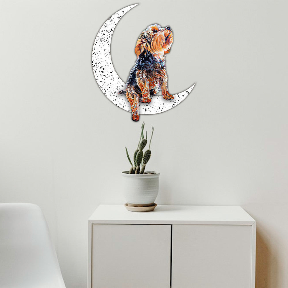Dog Metal Sign Yorkshire Terrier Sit On The Moon Gift for Dog Lover Decorations