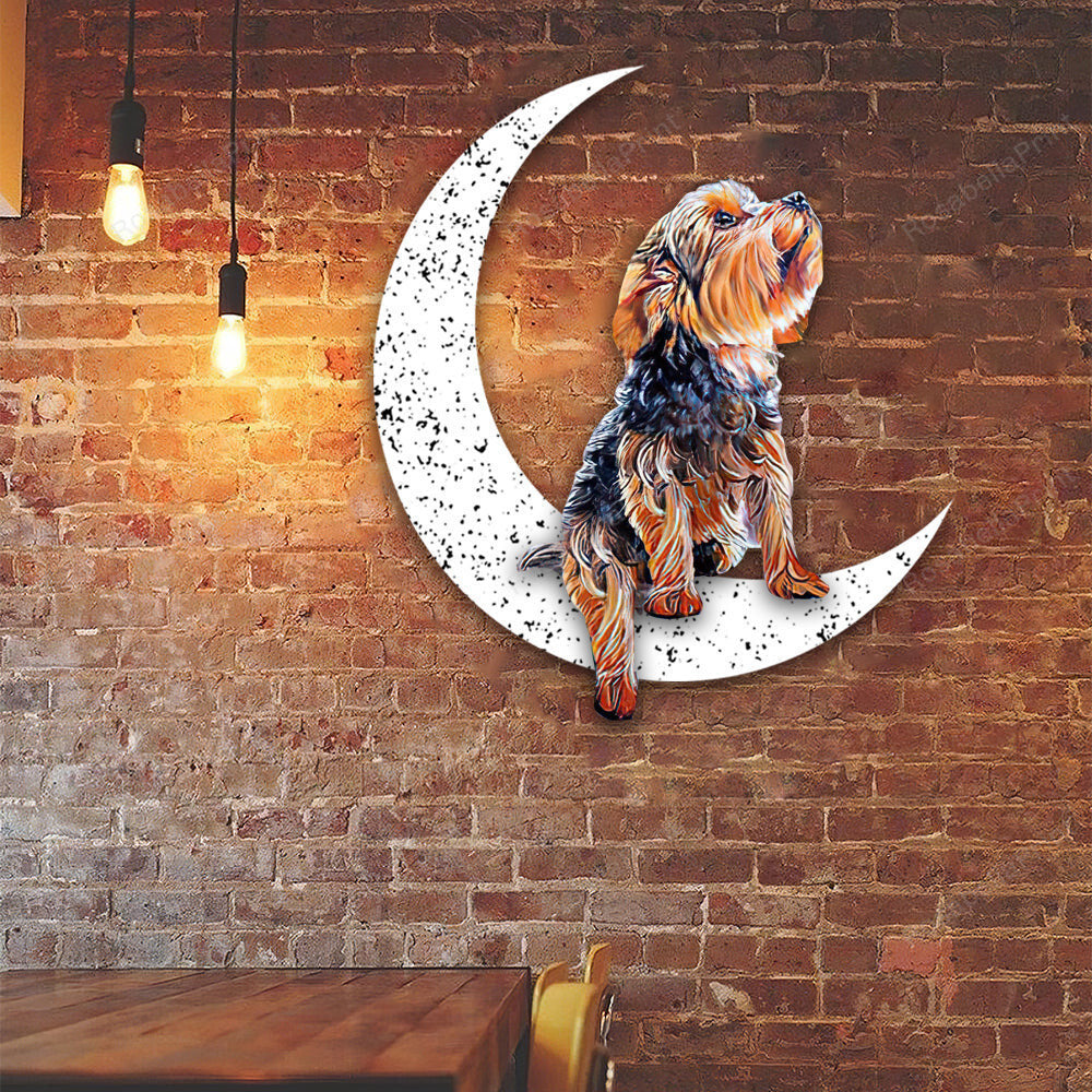 Dog Metal Sign Yorkshire Terrier Sit On The Moon Gift for Dog Lover Decorations
