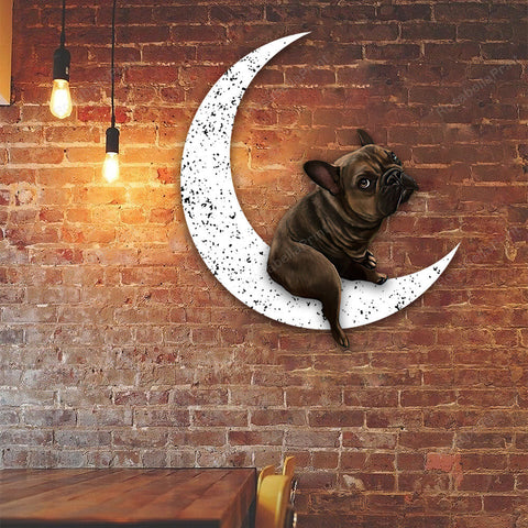 Dog Metal Sign Black French Bulldog 4 Sit On The Moon Gift for Dog Lover Decorations