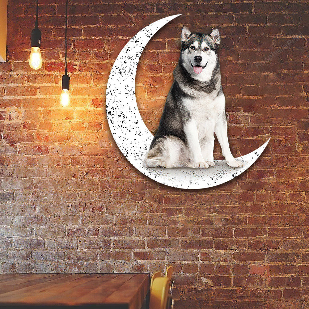 Dog Metal Sign Siberian Husky Sit On The Moon Gift for Dog Lover Decorations
