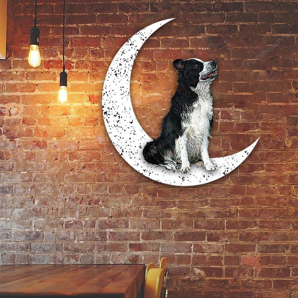 Dog Metal Sign Border Collie Sit On The Moon Dog Wall Sign Gift for Dog Lover Decorations