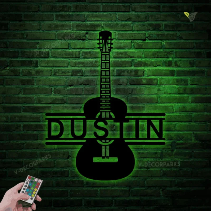 Guitar Classic Personalized Metal Wall Decor, Custom Metal Wall Art With Led Lights, Guitar Decor, Custom Guitar Decoration, Music Room Sign