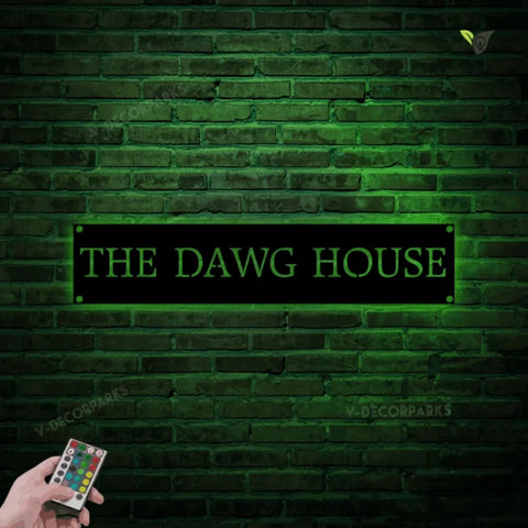 Custom Dawg House Metal Wall Art With Led Light, Metal House Sign With Led