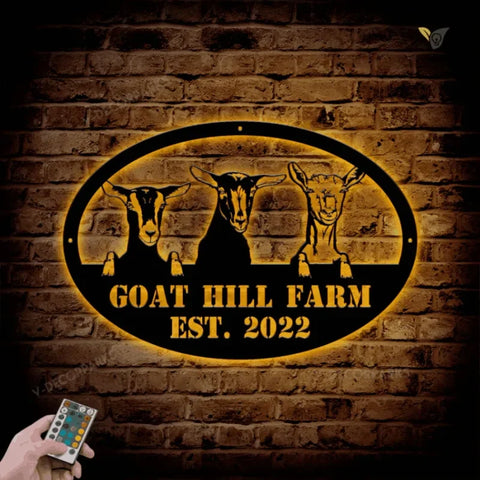 Goat Farm Metal Wall Art With Led Lights, Metal Farm Sign, Farmhouse Decor, Family Name Custom Sign, Metal Garden Sign, Farmer Gift, Farm Metal Sign