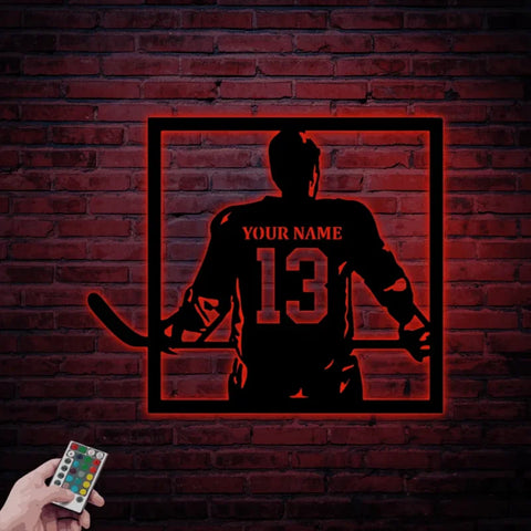 Custom Hockey Metal Sign Led Lights, Custom Name Hockey Sign, Ice Hockey Wall Decor, Ice Hockey Jersey Art, Hockey Decor, Hockey Gifts For Boys