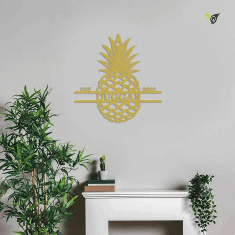 Pineapple Split Name Sign, Metal Wall Art With Led Lights, Metal Wall Art, Metal House Sign