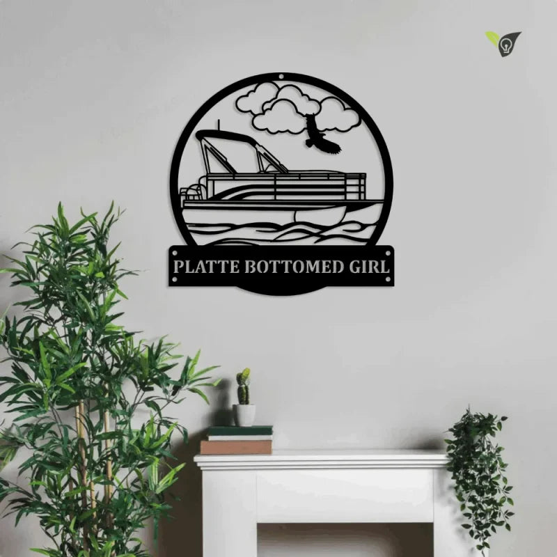 Personalized Pontoon Boat Metal Wall Art With Led Lights, Custom Pontoon Boat Monogram Metal Sign, Pontoon Boat Gifts