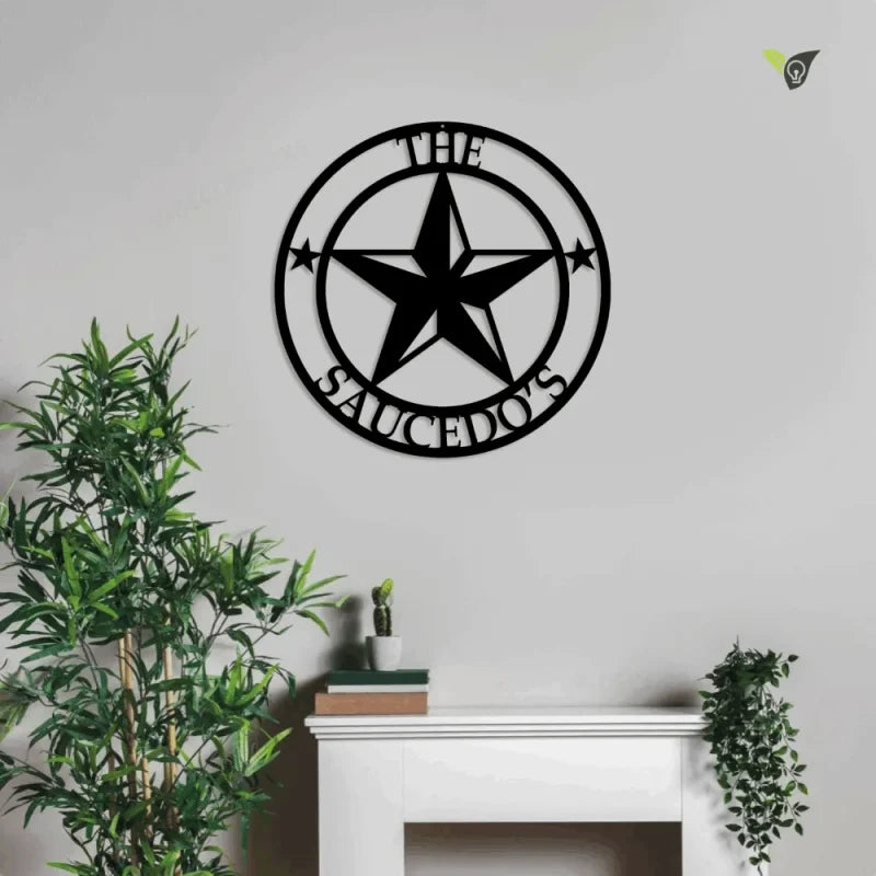 Texas Star Monogram Design #2 Metal Wall Art With Led Lights, Wall Decor Metal Sign, Home Decor Metal Sign