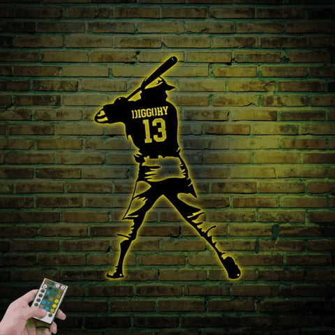 Personalized Custom Baseball Sign With Led Lights, Baseball Metal Wall Art, Custom Name Baseball Sign Boy Bedroom, Baseball Player Wall Decor